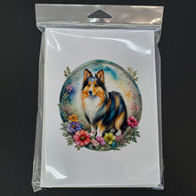 Load image into Gallery viewer, Sheltie and Flowers Greeting Cards -  Blank Note Cards – 8-Pack of Artist-Designed Cards with Envelopes