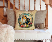 Load image into Gallery viewer, Sheltie and Flowers Throw Pillow - 14x14 Decorative Pillow – Art for Your Home &amp; Patio