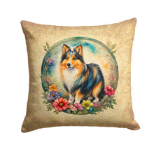 Load image into Gallery viewer, Sheltie and Flowers Throw Pillow - 14x14 Decorative Pillow – Art for Your Home &amp; Patio