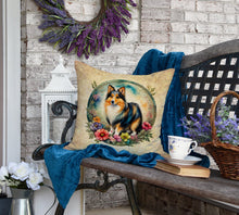 Load image into Gallery viewer, Sheltie and Flowers Fabric Decorative Pillow