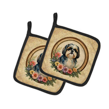 Load image into Gallery viewer, Shih Tzu and Flowers Pot Holders - Set of 2 Decorative Kitchen Helpers | Made in the USA