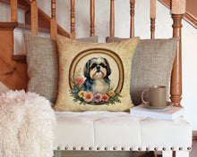 Load image into Gallery viewer, Shih Tzu and Flowers Throw Pillow - 14x14 Decorative Pillow – Art for Your Home &amp; Patio