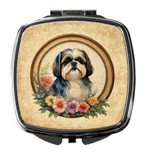 Load image into Gallery viewer, Shih Tzu and Flowers Compact Mirror – Stylish Purse Mirror with Artistic Covers