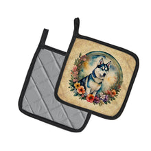 Load image into Gallery viewer, Siberian Husky and Flowers Pot Holders - Set of 2 Decorative Kitchen Helpers | Made in the USA