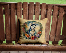 Load image into Gallery viewer, Siberian Husky and Flowers Throw Pillow - 14x14 Decorative Pillow – Art for Your Home &amp; Patio