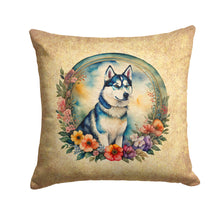Load image into Gallery viewer, Siberian Husky and Flowers Fabric Decorative Pillow
