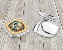 Load image into Gallery viewer, Siberian Husky and Flowers Compact Mirror – Stylish Purse Mirror with Artistic Covers