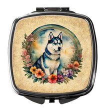 Load image into Gallery viewer, Siberian Husky and Flowers Compact Mirror – Stylish Purse Mirror with Artistic Covers