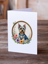 Load image into Gallery viewer, Silky Terrier and Flowers Greeting Cards -  Blank Note Cards – 8-Pack of Artist-Designed Cards with Envelopes