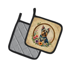 Load image into Gallery viewer, Silky Terrier and Flowers Pot Holders - Set of 2 Decorative Kitchen Helpers | Made in the USA