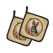 Load image into Gallery viewer, Silky Terrier and Flowers Pot Holders - Set of 2 Decorative Kitchen Helpers | Made in the USA