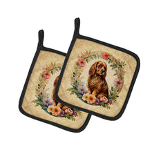 Load image into Gallery viewer, Sussex Spaniel and Flowers Pot Holders - Set of 2 Decorative Kitchen Helpers | Made in the USA
