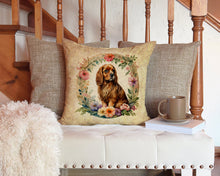 Load image into Gallery viewer, Sussex Spaniel and Flowers Throw Pillow - 14x14 Decorative Pillow – Art for Your Home &amp; Patio