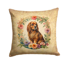 Load image into Gallery viewer, Sussex Spaniel and Flowers Throw Pillow - 14x14 Decorative Pillow – Art for Your Home &amp; Patio