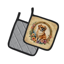 Load image into Gallery viewer, Tibetan Spaniel and Flowers Pot Holders - Set of 2 Decorative Kitchen Helpers | Made in the USA
