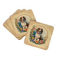 Load image into Gallery viewer, Welsh Springer Spaniel and Flowers Coasters - Set of 4 Lightweight Foam, Absorbent Drink Coasters