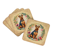 Load image into Gallery viewer, Welsh Terrier and Flowers Coasters - Set of 4 Lightweight Foam, Absorbent Drink Coasters
