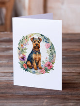 Load image into Gallery viewer, Welsh Terrier and Flowers Greeting Cards -  Blank Note Cards – 8-Pack of Artist-Designed Cards with Envelopes