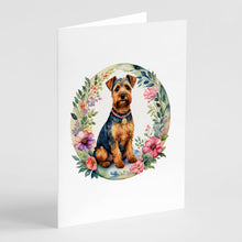 Load image into Gallery viewer, Welsh Terrier and Flowers Greeting Cards -  Blank Note Cards – 8-Pack of Artist-Designed Cards with Envelopes