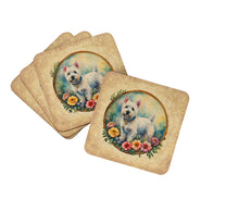 Load image into Gallery viewer, Westie and Flowers Coasters - Set of 4 Lightweight Foam, Absorbent Drink Coasters