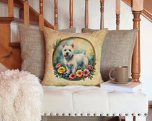 Load image into Gallery viewer, Westie and Flowers Throw Pillow - 14x14 Decorative Pillow – Art for Your Home &amp; Patio