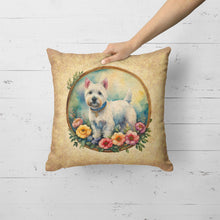 Load image into Gallery viewer, Westie and Flowers Fabric Decorative Pillow