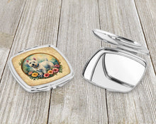 Load image into Gallery viewer, Westie and Flowers Compact Mirror – Stylish Purse Mirror with Artistic Covers
