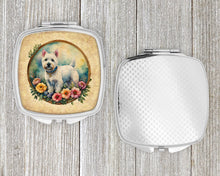 Load image into Gallery viewer, Westie and Flowers Compact Mirror – Stylish Purse Mirror with Artistic Covers
