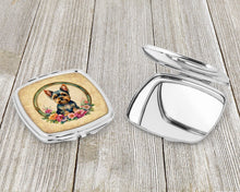 Load image into Gallery viewer, Yorkshire Terrier and Flowers Compact Mirror – Stylish Purse Mirror with Artistic Covers