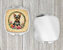 Load image into Gallery viewer, Yorkshire Terrier and Flowers Compact Mirror – Stylish Purse Mirror with Artistic Covers