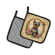 Load image into Gallery viewer, Yorkshire Terrier and Flowers Pot Holders - Set of 2 Decorative Kitchen Helpers | Made in the USA
