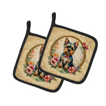 Load image into Gallery viewer, Yorkshire Terrier and Flowers Pot Holders - Set of 2 Decorative Kitchen Helpers | Made in the USA