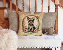 Load image into Gallery viewer, Yorkshire Terrier and Flowers Throw Pillow - 14x14 Decorative Pillow – Art for Your Home &amp; Patio