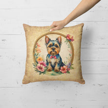 Load image into Gallery viewer, Yorkshire Terrier and Flowers Fabric Decorative Pillow