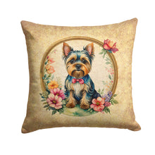 Load image into Gallery viewer, Yorkshire Terrier and Flowers Fabric Decorative Pillow