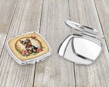 Load image into Gallery viewer, Yorkshire Terrier and Flowers Compact Mirror – Stylish Purse Mirror with Artistic Covers