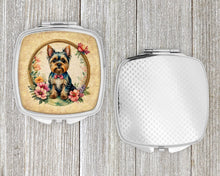 Load image into Gallery viewer, Yorkshire Terrier and Flowers Compact Mirror – Stylish Purse Mirror with Artistic Covers