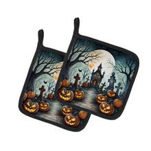 Load image into Gallery viewer, Graveyard Spooky Halloween Pot Holders - Set of 2 Decorative Kitchen Helpers | Made in the USA