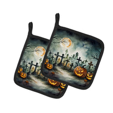Load image into Gallery viewer, Graveyard Spooky Halloween Pot Holders - Set of 2 Decorative Kitchen Helpers | Made in the USA