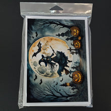 Load image into Gallery viewer, Flying Witch Spooky Halloween Greeting Cards -  Blank Note Cards – 8-Pack of Artist-Designed Cards with Envelopes