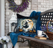 Load image into Gallery viewer, Flying Witch Spooky Halloween Fabric Decorative Pillow