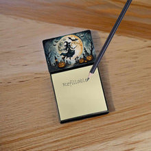 Load image into Gallery viewer, Flying Witch Spooky Halloween Sticky Note Holder- Refiilable Desk Accessory Note Pad