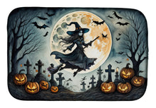 Load image into Gallery viewer, Flying Witch Spooky Halloween Dish Drying Mat