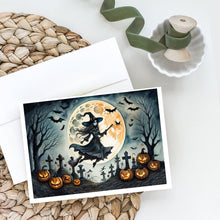 Load image into Gallery viewer, Flying Witch Spooky Halloween Greeting Cards -  Blank Note Cards – 8-Pack of Artist-Designed Cards with Envelopes