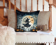 Load image into Gallery viewer, Flying Witch Spooky Halloween Throw Pillow - 14x14 Decorative Pillow – Art for Your Home &amp; Patio