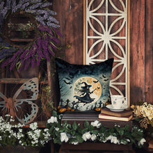 Load image into Gallery viewer, Flying Witch Spooky Halloween Throw Pillow - 14x14 Decorative Pillow – Art for Your Home &amp; Patio