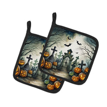 Load image into Gallery viewer, Graveyard Spooky Halloween Pot Holders - Set of 2 Decorative Kitchen Helpers | Made in the USA