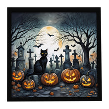 Load image into Gallery viewer, Black Cat Spooky Halloween Framed Metal Print