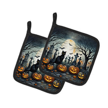Load image into Gallery viewer, Black Cat Spooky Halloween Pot Holders - Set of 2 Decorative Kitchen Helpers | Made in the USA