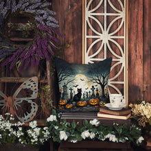 Load image into Gallery viewer, Black Cat Spooky Halloween Throw Pillow - 14x14 Decorative Pillow – Art for Your Home &amp; Patio